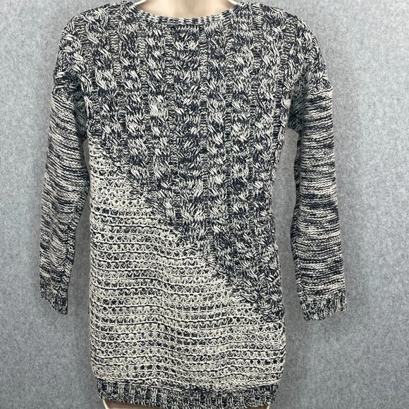 Lucky Brand Pullover Wool Blend Cable Knit Sweater XS Blue Gray Roll Neck - Picture 5 of 14